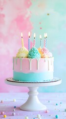 Beautiful pastel layered birthday cake with smooth buttercream frosting