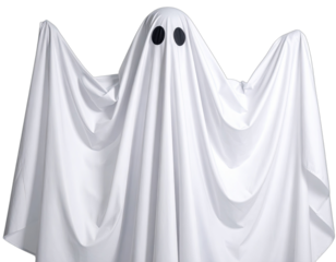 A classic ghost cutout for Halloween, with a white sheet and black eye holes