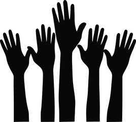 Fototapeta premium Raised hands in unity silhouette vector art illustration and minimal black and white design