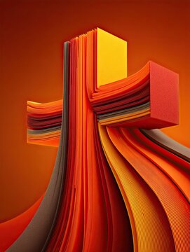 Abstract Layered Cross in Warm Colors