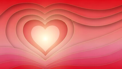Abstract Paper Cut Style Layered Heart Background - Red and Pink Concentric Shapes for Romantic Design