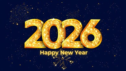 Fototapeta premium Sparkling Golden 2026 New Year Numbers Filled with Light Particles on Dark Blue Background