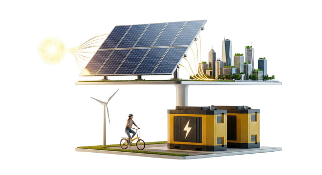 innovative sustainable energy microgrid with solar panels wind turbines and urban infrastructure