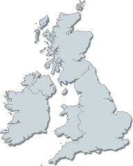 Obraz premium Grey Map of United Kingdom on White Background