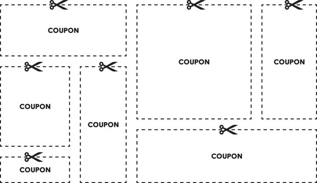 Dotted Line and Scissors Vector Collection, coupon sign template, scissors cutting coupon icon set