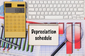 Business and accounting supplies arranged in a composition on an office desk. Top view.