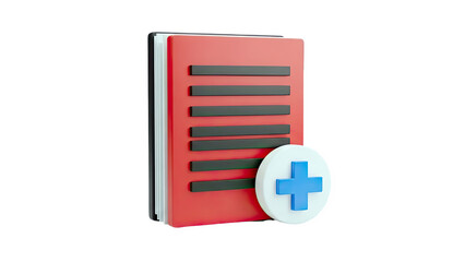 3D Add document icon with plus sign on transparent background