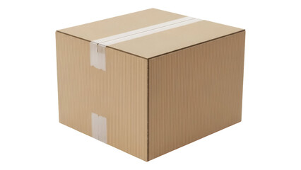 Cardboard box isolated PNG, brown corrugated container with tape for shipping and storage, package for delivery on transparent background