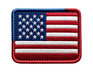 Embroidered flag patch of the United States, showcasing stars and stripes with a red border