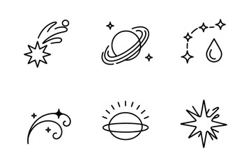 Space and Astronomy Celestial Line Icon Set © Sadek