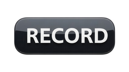 Black record button PNG isolated on transparent background, glossy interface element for audio...