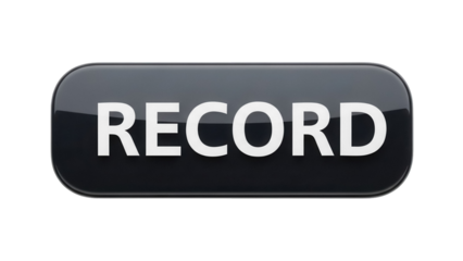 Black record button PNG isolated on transparent background, glossy interface element for audio recording and playback