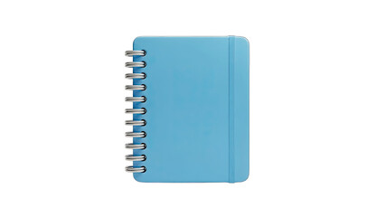 3D Blue spiral notebook with elastic band on transparent background