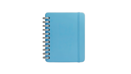 3D Blue spiral notebook with elastic band on transparent background