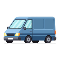 Blue Delivery Van with Headlights On.