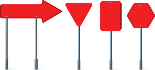 Red Road Direction and Warning Signs Set &ndash; Blank Traffic Sign Collection