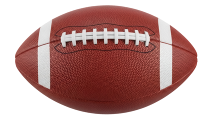 American football isolated PNG, brown leather ball with white stripes and laces for sports equipment and game day themes