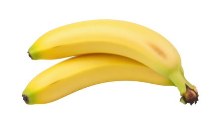 Two ripe yellow bananas PNG isolated on transparent background, tropical fruit rich in potassium for healthy eating and snack