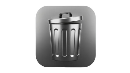 3D Metallic trash can icon with open lid on transparent background