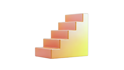 3D Modern stairs with smooth, glossy gradient material on transparent background