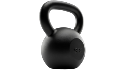 Black kettlebell isolated PNG, fitness weight training equipment for strength and conditioning exercises on transparent background