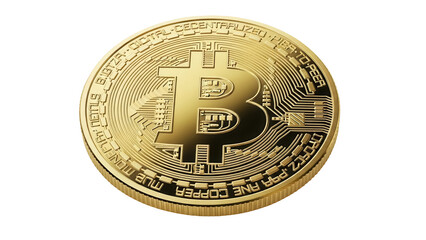 Golden bitcoin coin isolated PNG on transparent background, cryptocurrency digital money for investment and finance