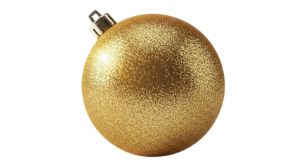 Sparkling golden Christmas ball isolated PNG, festive holiday ornament for seasonal decoration and celebration on transparent background