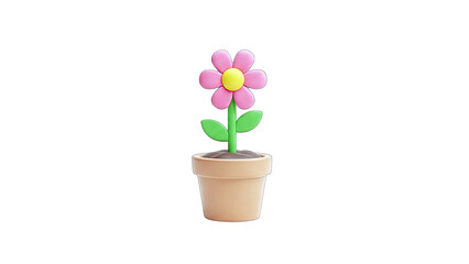 3D Pink Flower in Pot on transparent background
