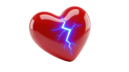 Red broken heart with lightning isolated PNG, symbol of heartbreak and emotional pain on transparent background Concept of love failure and relationship problems