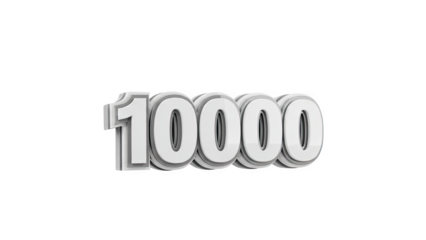 3D Render of the number 10000 on transparent background