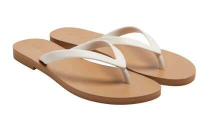 Fototapeta premium Tan flip flops isolated PNG on transparent background, summer footwear for beach vacation and casual wear, comfortable sandals