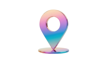 Holographic location pin PNG isolated on transparent background, 3D map pointer for navigation and travel apps