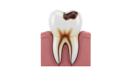 Tooth decay isolated PNG on transparent background, dental caries with cavity and gum disease, oral hygiene and health concept, medical diagram