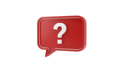 Red speech bubble with question mark isolated PNG, 3D rendering on transparent background for social media and communication design