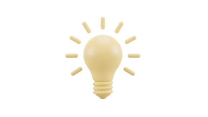 Yellow light bulb PNG isolated on transparent background, idea concept for innovation and creativity