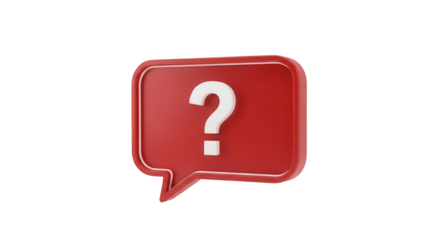 Red speech bubble with question mark isolated PNG, 3D rendering on transparent background for social media and communication design - Powered by Adobe