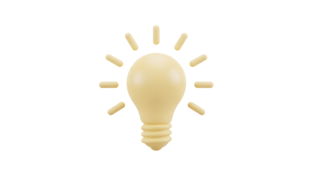 Yellow light bulb PNG isolated on transparent background, idea concept for innovation and creativity - Powered by Adobe