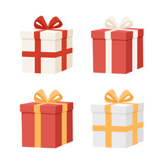 Fototapeta premium Collection of festive gift boxes with ribbons. Illustration.