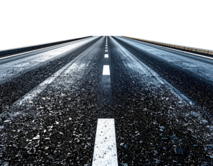 A highway vanishing into the distance, with sharp contrasts and a black background