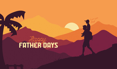 Father and Son Hiking at Sunset for Father's Day