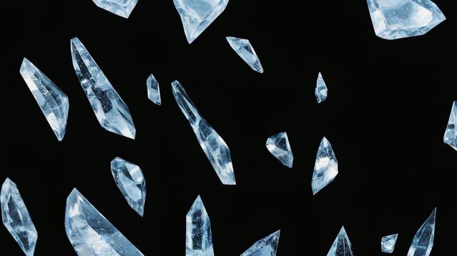 Gen-4 Turbo Ice shards suspended mid-fall, cinematic frozen motion and clear depth