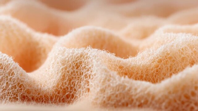 Close-up view of a textured surface of a natural sponge showing the unique design and structure during bright lighting conditions in a simple setting