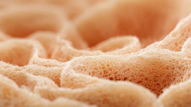 Close view of a natural sponge showing texture and pattern in a light setting around a soft surface