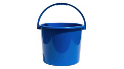 Blue plastic bucket with handle isolated on transparent background