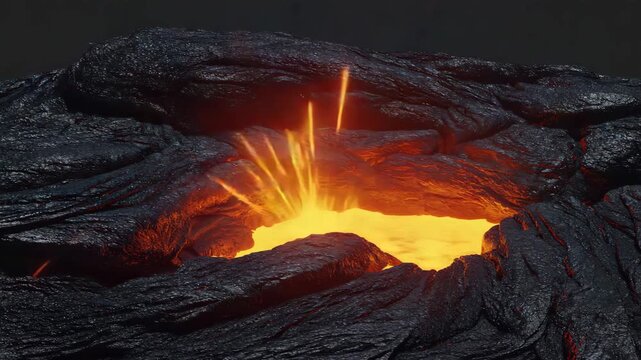 Cinematic Geological Intensity: Molten Magma Seeping Through Dark Volcanic Crust