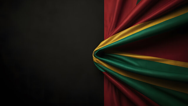Abstract design of draped fabric with red yellow and green colors on black background. Black History Month concept