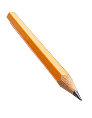 A sharply pointed yellow wooden pencil isolated against a stark black background.