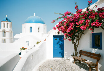 An iconic, high-quality art print of Santorini's charming architecture, perfect for bringing Mediterranean light and style to any room.