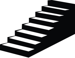 black silhouette icon of ascending stairs. silhoutee icon.