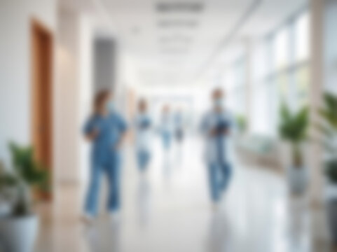 Blurred medical background for web header or banner. Features a modern interior medical center with soft Gaussian blur, daylight, and blurry bokeh design for a professional poster.